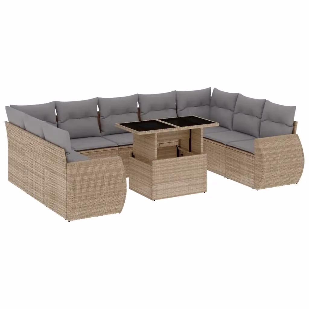 Set Divano da Giardino a Forma di U vidaXL in Polyrattan con Cuscini Beige e Grigio e Tavolino da Esterno – 2