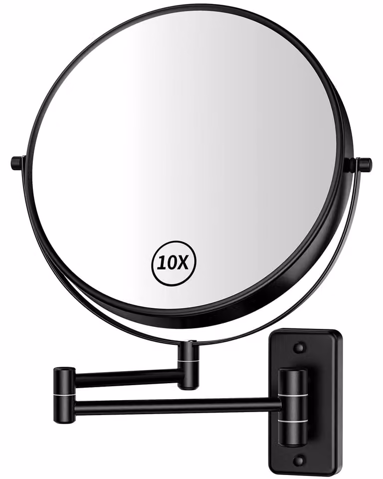 Elzusha - Specchio da trucco da 9 pollici con ingrandimento 1X/10X - Rotazione a doppia faccia, modello da parete, colore nero
