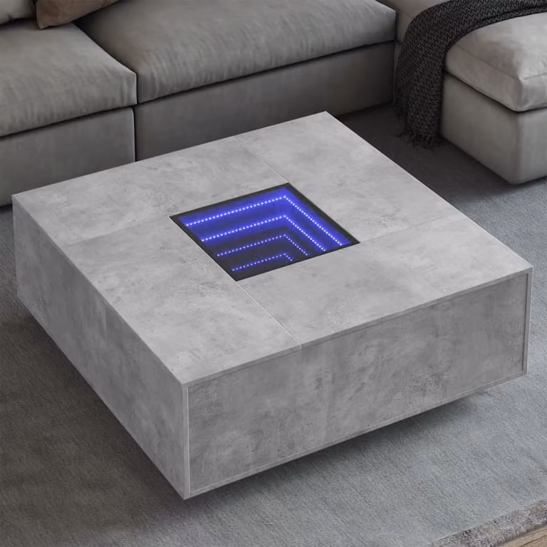 vidaXL Tavolino da salotto moderno con LED Infinity, colore grigio cemento, L 100 x P 100 x H 40 cm