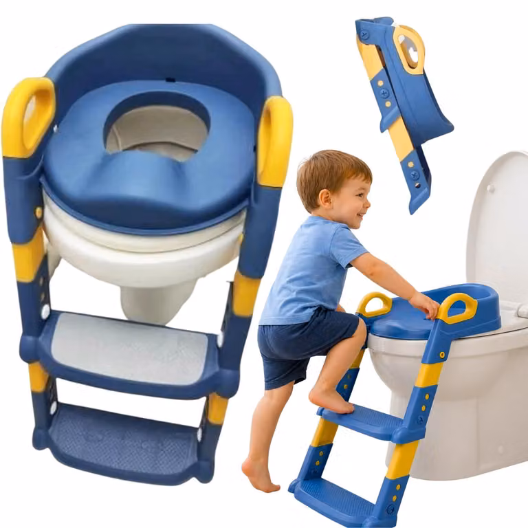 Sedile WC bambini con scaletta blu seduta ergonomica gradini antiscivolo facile da riporre per bagno piccolo