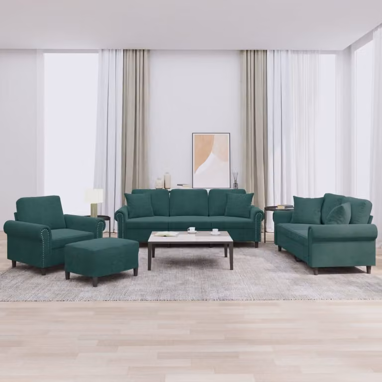 Maison Exclusive - Set divano 4 pezzi con cuscini in velluto verde scuro