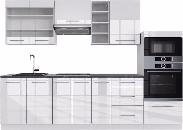 Cucina componibile moderna Fame-Line Vicco Bianco lucido, L: 280 cm, senza piano di lavoro