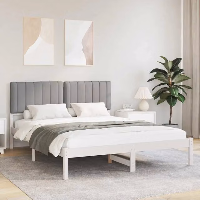 Letto con Testiera Rivestita-Struttura Letto con Testiera Grigio chiaro 150 x 200 cm 292132