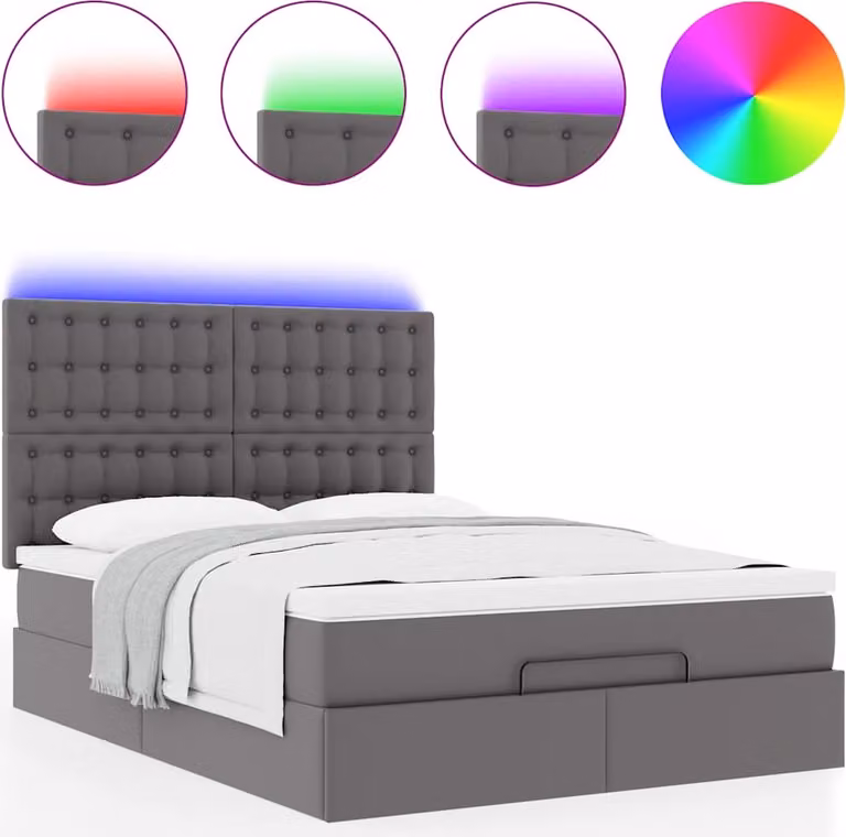 Struttura Letto Pouf con Materasso Grigio 140x190 cm Pelle finta