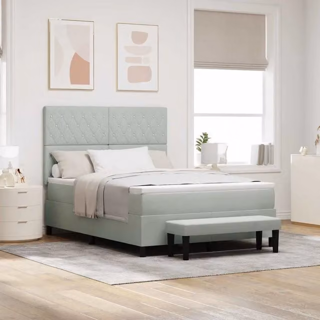 Letto moderno con struttura imbottita in velluto grigio vidaXL L/P: 140 x 200 cm