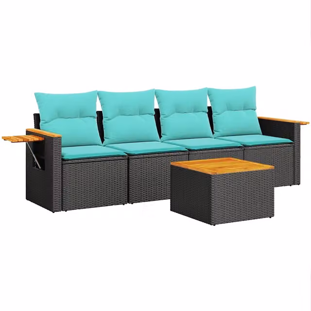 Set Divani da Giardino 5 pz | Set Salotto da Giardino con Cuscini Nero in Polyrattan