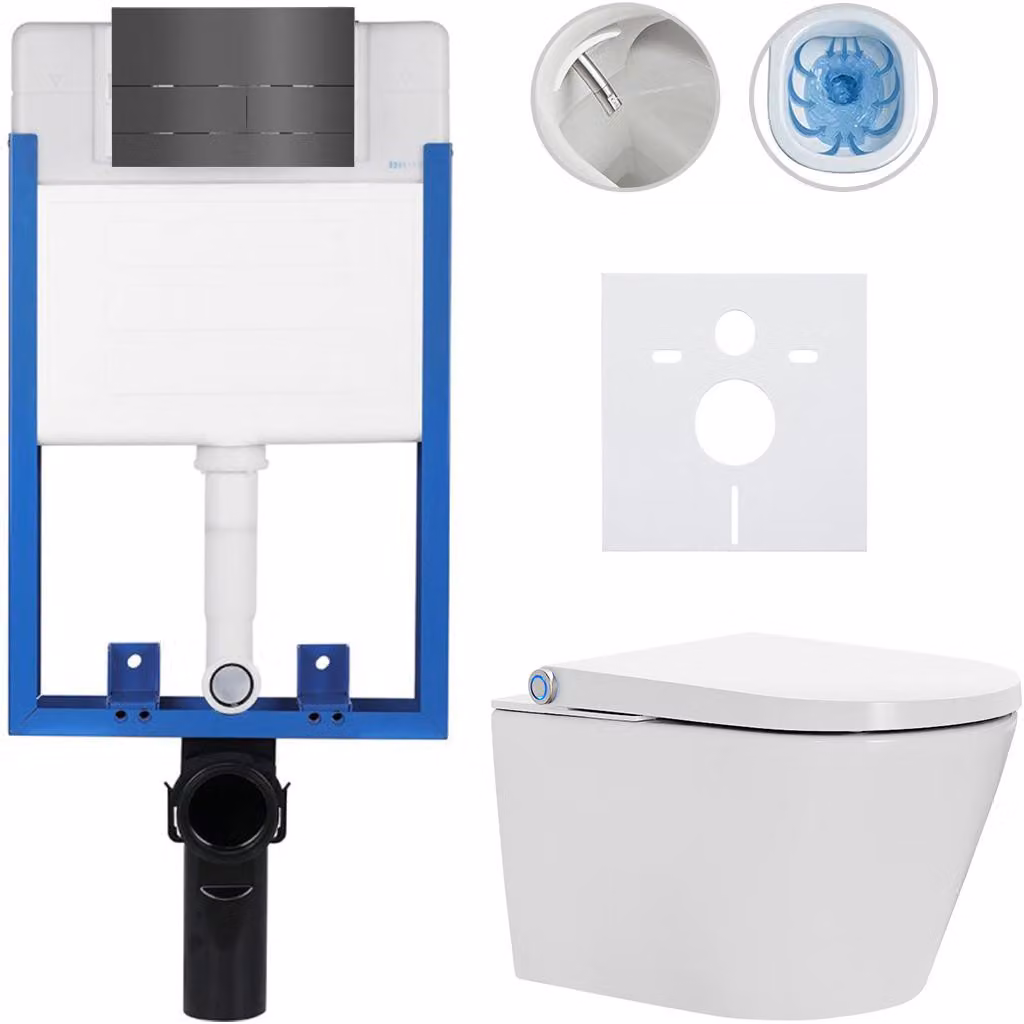 Set completo per WC Profi/Cronus Standard - bianco lucido - pulsante per WC modello Line/grigio scuro - da incasso - 59,3x38,4 cm