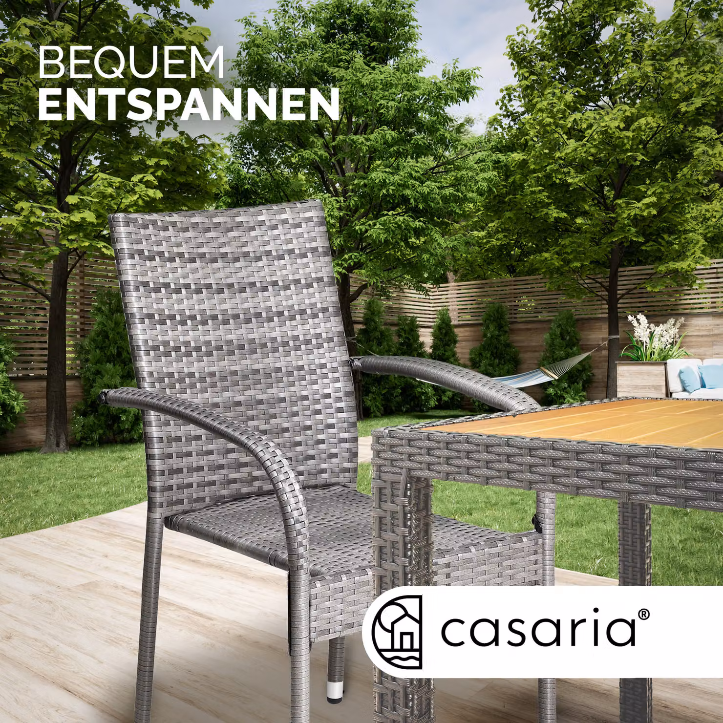 Set di 4 sedie impilabili Comfort CASARIA in polyrattan grigio con braccioli – 3
