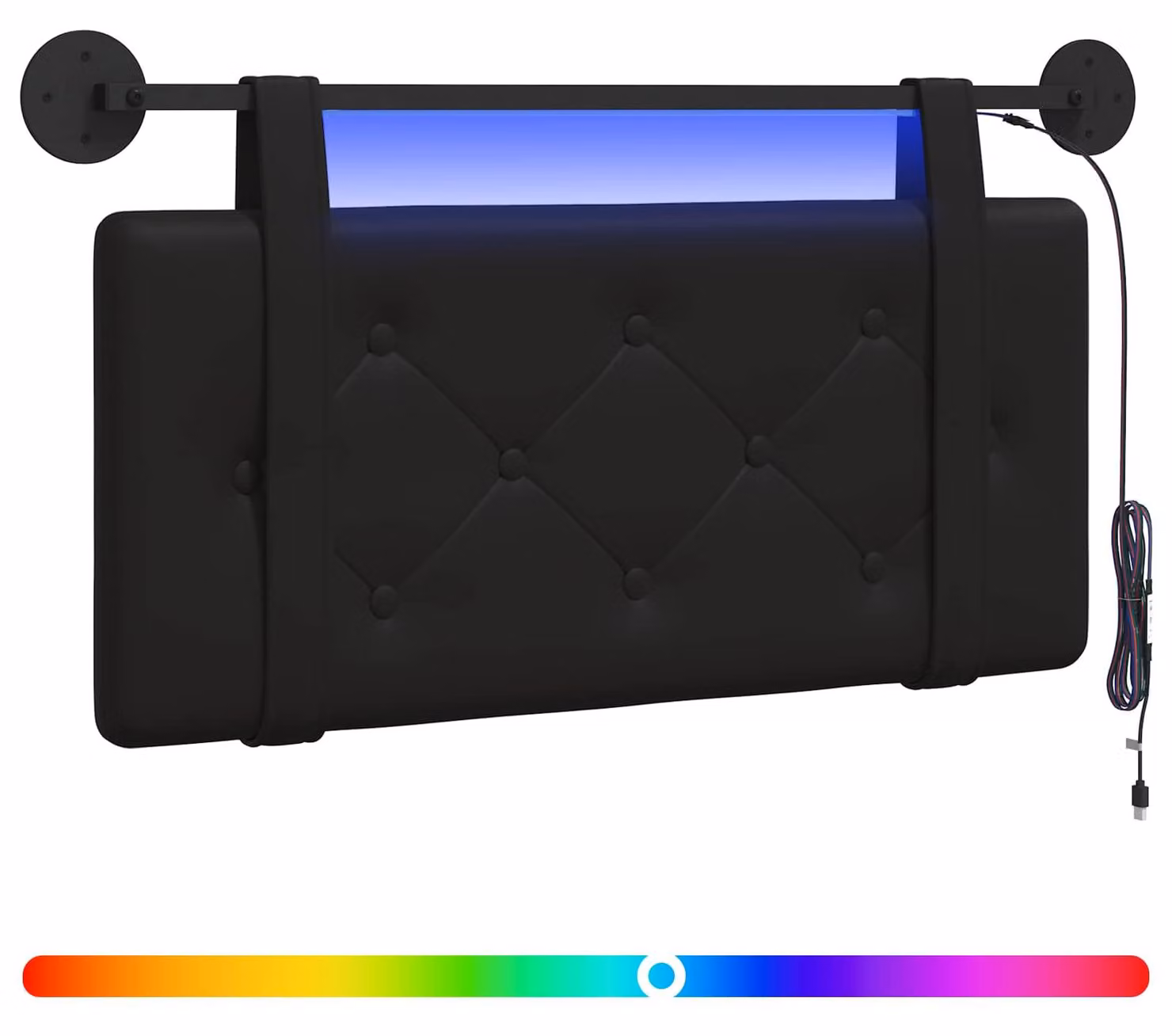 Testiera sospesa Con luce LED Nero Pelle finta