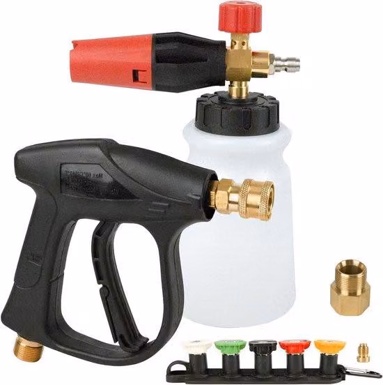 Set per idropulitrice con 5 ugelli e attacco rapido per il lavaggio dell'auto e la pulizia del giardino - Rotazione a 360 gradi - Serbatoio da 1 litro - 3000 psi.
