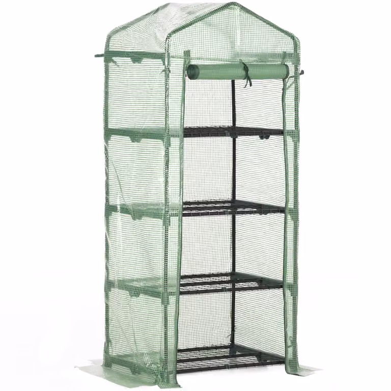 Serra da giardino Outsunny, serra a scaffale da balcone, 4 livelli, 70 L x 50 L x 160 H cm, acciaio zincato, telo PE rimovibile, alta densità, verde