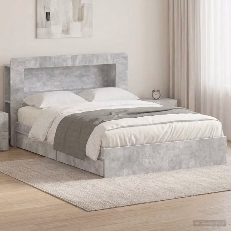 vidaXL Letto Moderno con Cassetti in Legno MDF Grigio, L/P/H: 150 x 200 x 100 cm
