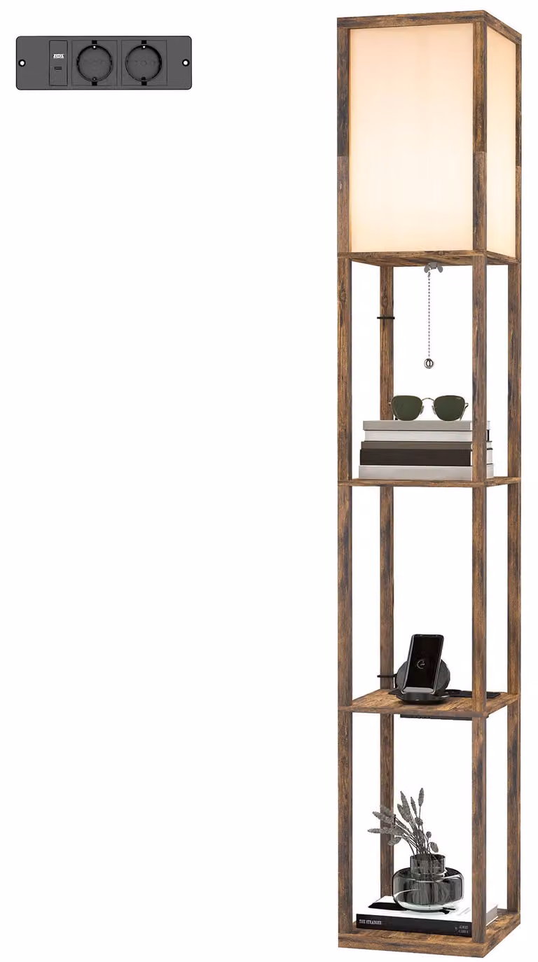 Lampada da terra HOMCOM con 3 ripiani, attacco E27 fino a 40 W, marrone rustico e bianco