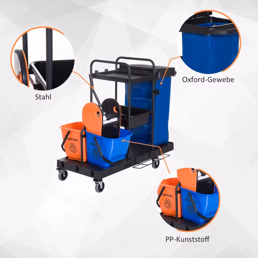 Carrello per pulizia professionale REDOM in metallo nero L/P/H: 111 x 63,3 x 103 cm – 2