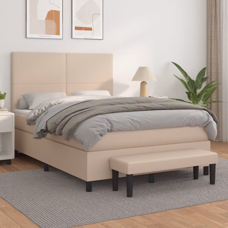 vidaXL Giroletto a Molle con Materasso in Similpelle e Tessuto, Colore Cappuccino, L/P/H: 140 x 200 x 128 cm