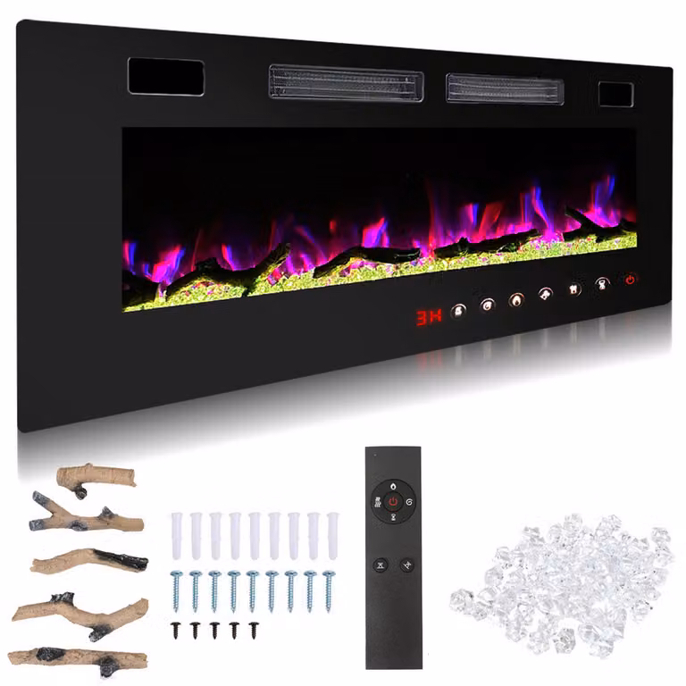 Jayseuw Caminetto elettrico da 50 pollici 750W/1500W - Fuoco d'atmosfera - Effetto fiamma 3D - Protezione contro il surriscaldamento - Incluso telecomando e app di controllo