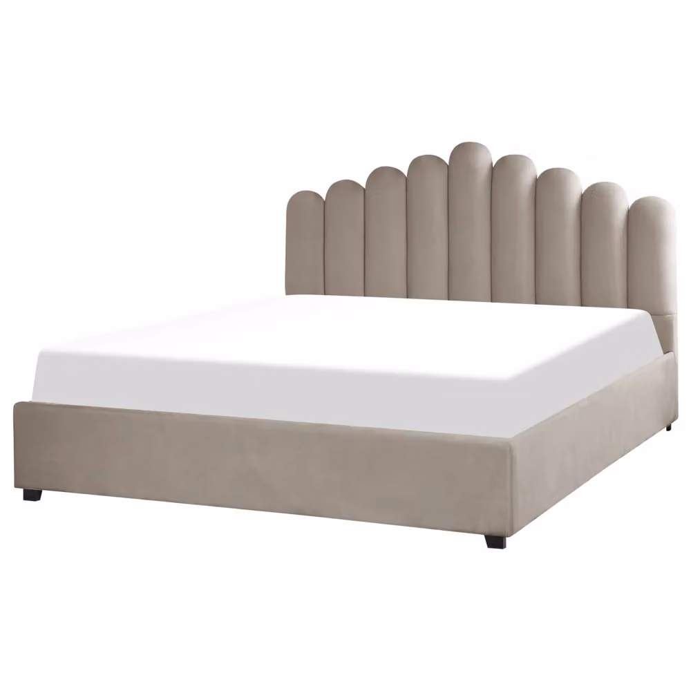 Letto contenitore BELIANI Sea Shell in velluto beige Super King Size L/P/H: 214 x 180 x 125 cm – 2