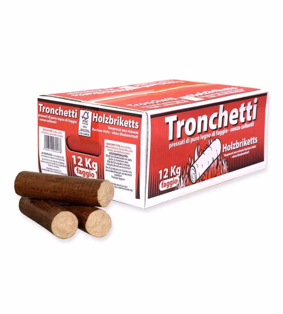Tronchetti di Legno Pressato per Riscaldamento - Faggio - 12 kg