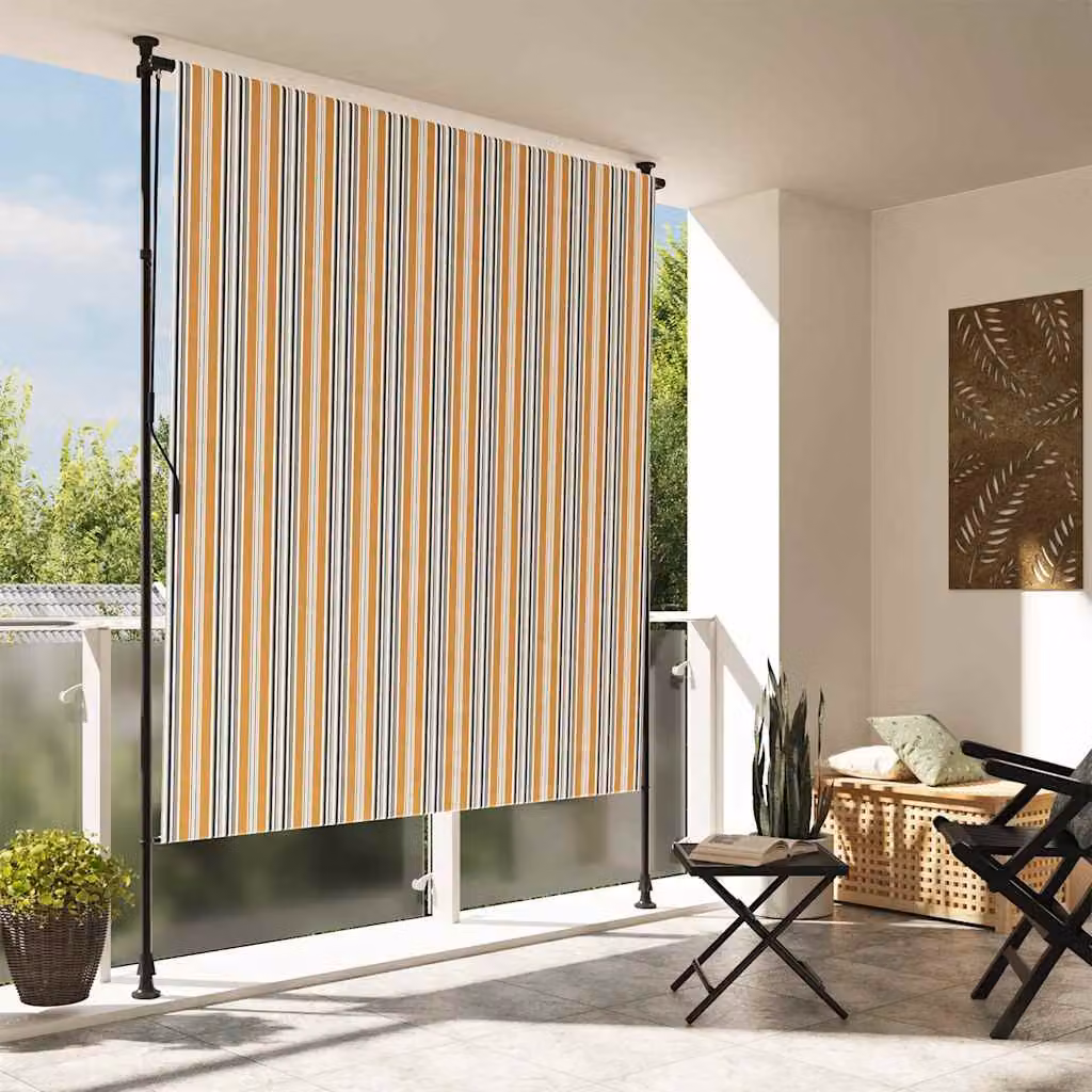 Tenda a Rullo Esterna vidaXL in Poliestere e Acciaio, Colori Giallo, Bianco e Antracite, L: 200 cm, H: 270 cm