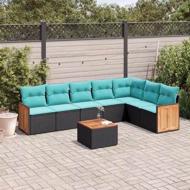 Set Divani da Giardino 8 pz con Cuscini Nero in Polyrattan 3227716