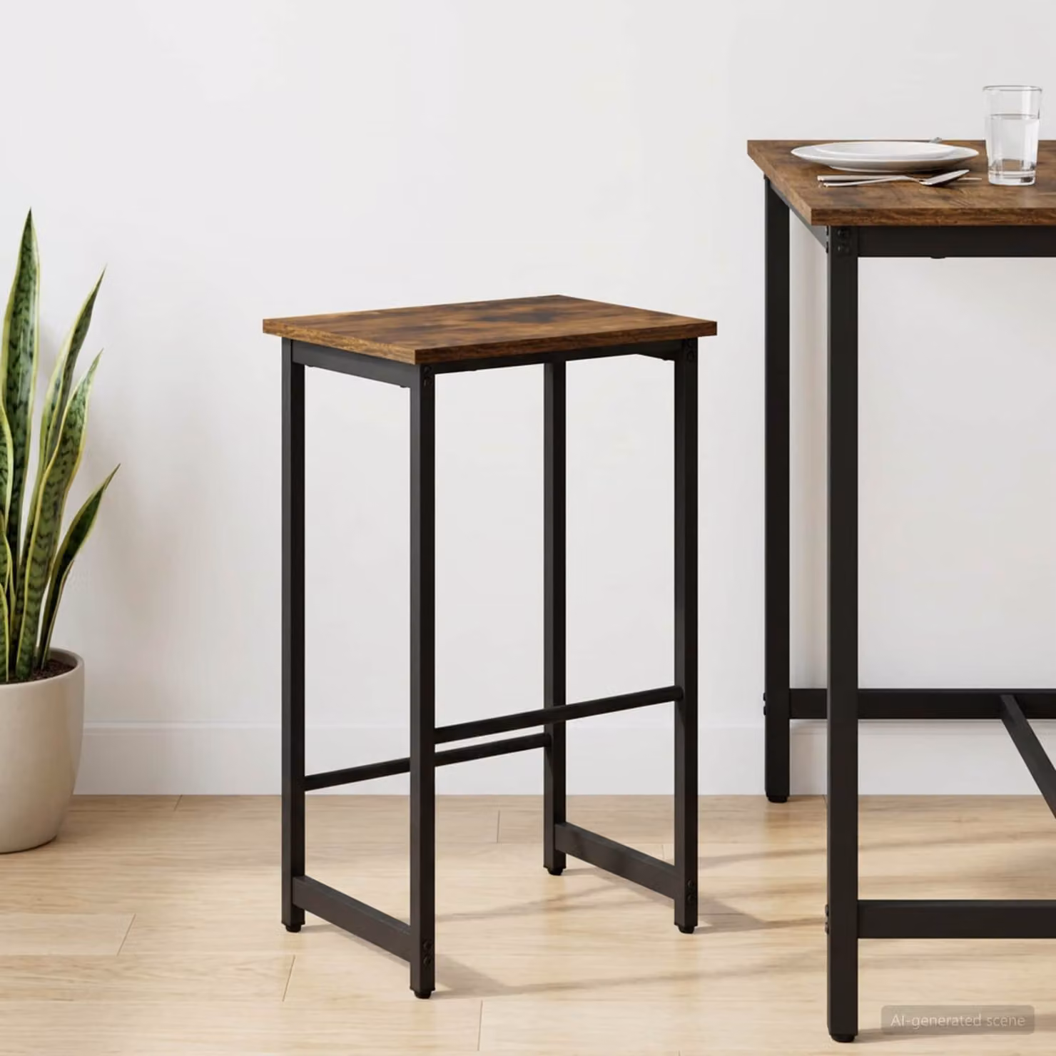 Sgabello da bar moderno vidaXL in legno e metallo, colore marrone, L 40 cm x P 32 cm x H 74 cm