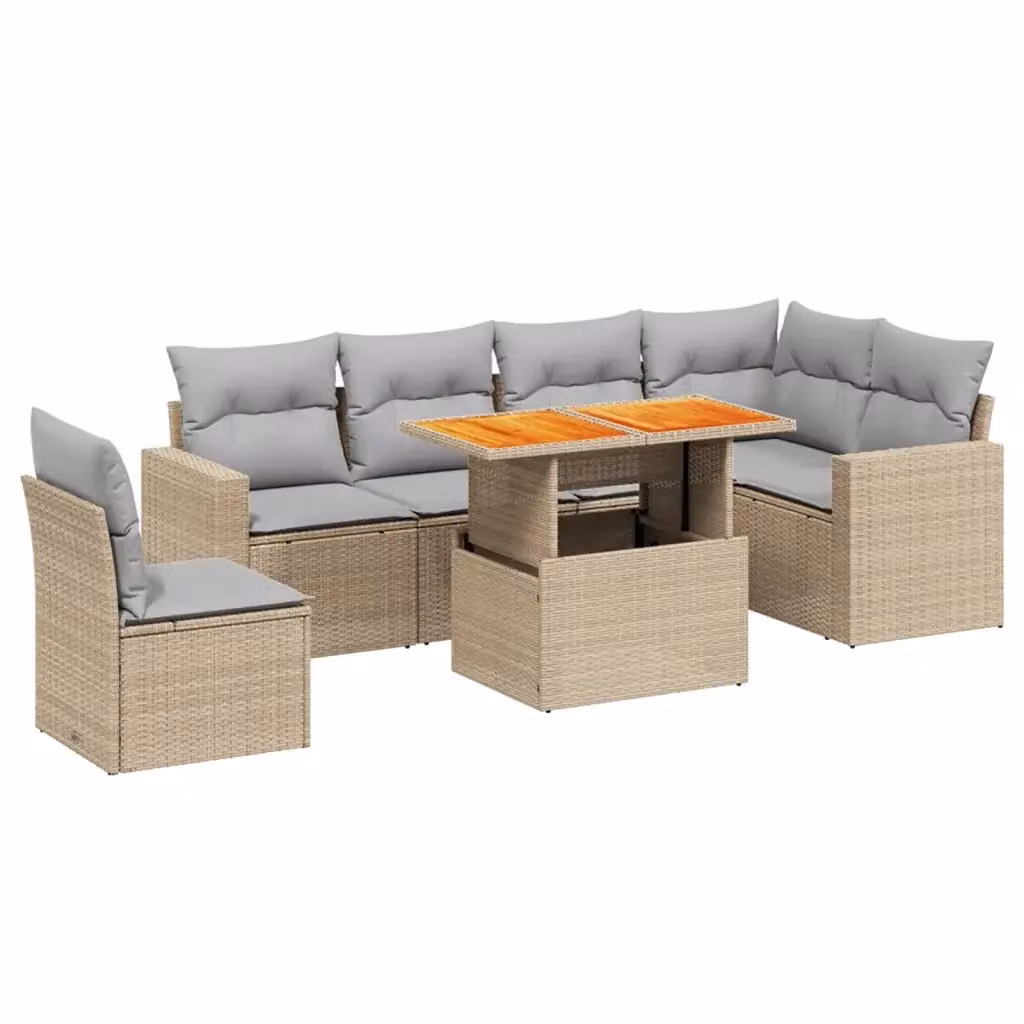 vidaXL Set Divani da Giardino 7 pz a L in Polyrattan con Cuscini Beige e Grigio – 2