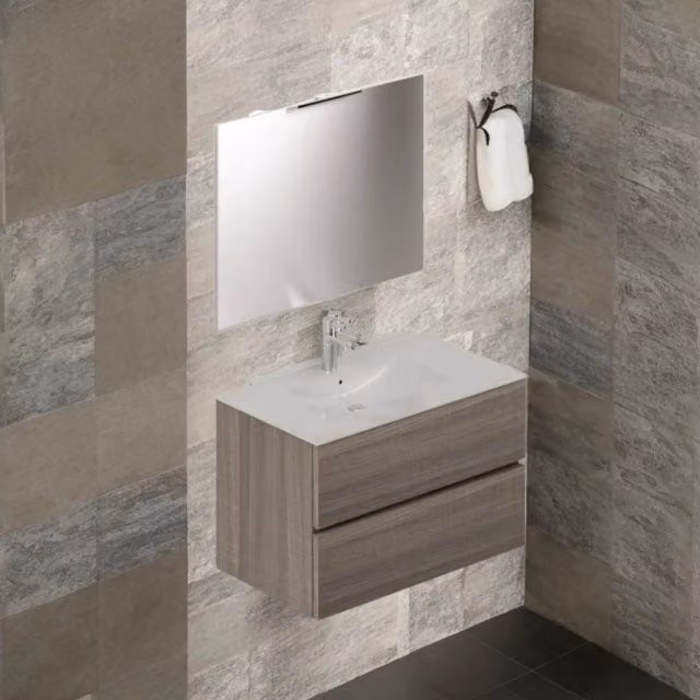 Mobile bagno sospeso olmo 2 cassetti con lavabo e specchio COMP80OL 81x46x54h