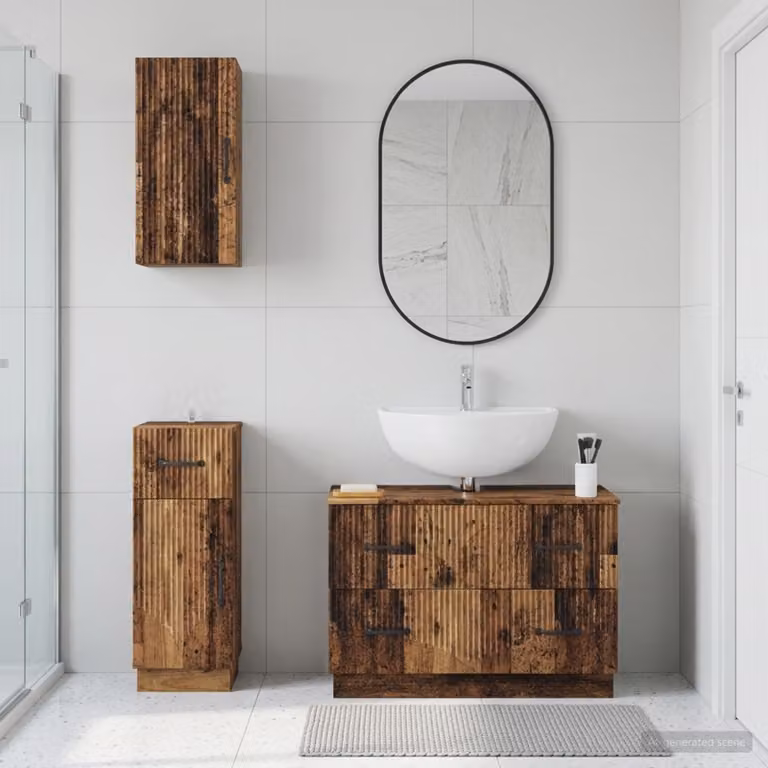Set di armadietti da bagno vidaXL HOORN in 3 pezzi, stile minimalista, colore marrone legno antico