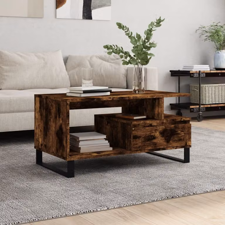 Tavolino da salotto moderno vidaXL in legno e metallo color marrone, L 90 cm x P 49 cm x H 45 cm