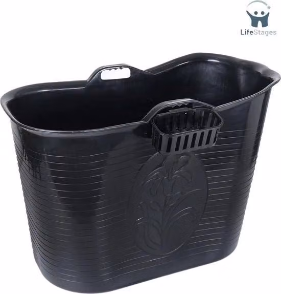 Zitbad per docce per adulti - bagno in plastica - sedile per docce - sedile doccia per adulti - tappo bagno - versione XL 200L - nero