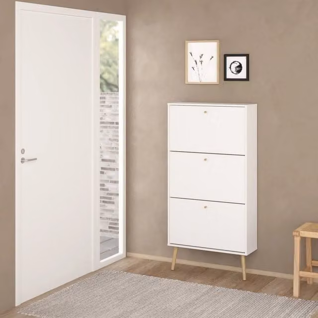 Scarpiera Fung DMORA, Mobile porta scarpe e armadio da ingresso multiuso bianco opaco, L: 70 cm, P: 24 cm, H: 139 cm