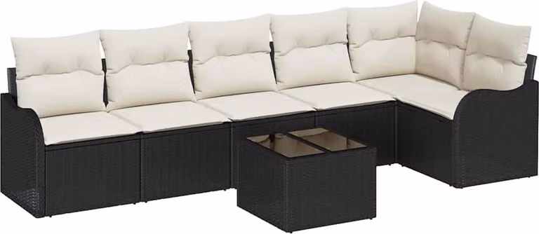 Set Divano da Giardino Nero polyrattan
