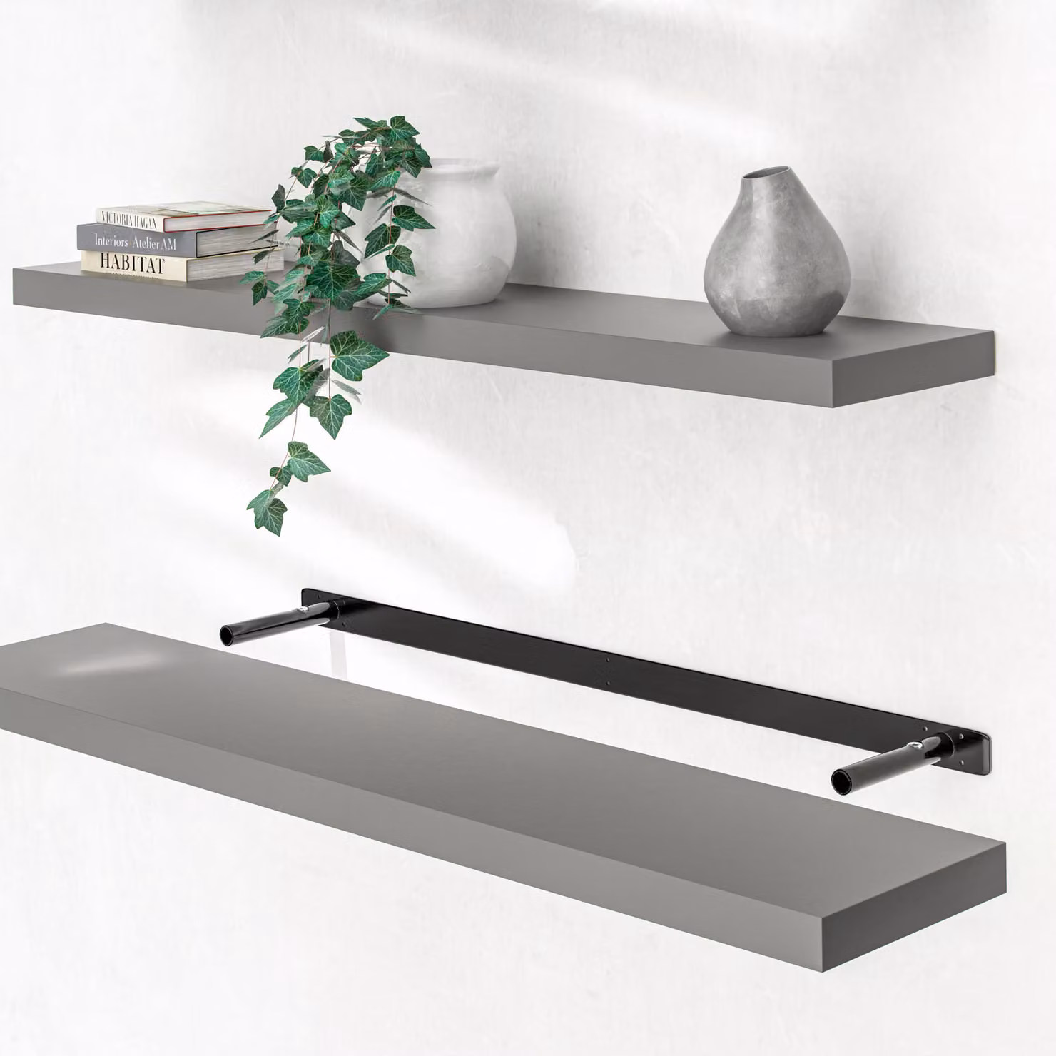Set di 3 Scaffali sospesi a muro Casaria® in MDF grigio opaco, Larghezza: 110 cm – 2