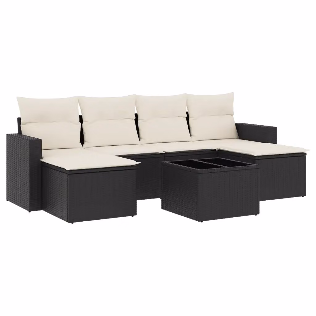 vidaXL Set Divani da Giardino a L con Cuscini 7pz in Polyrattan Nero e Bianco – 2