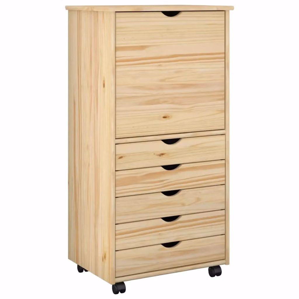 Mobile con Ruote vidaXL in Legno di Pino Massello, L/P/H: 53 x 39 x 103 cm – 2