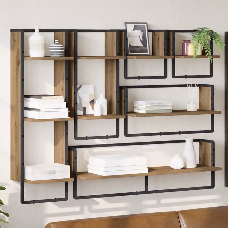 Set di 6 mensole da parete vidaXL in stile moderno, colore marrone rovere, L 100 x P 25 x H 30 cm