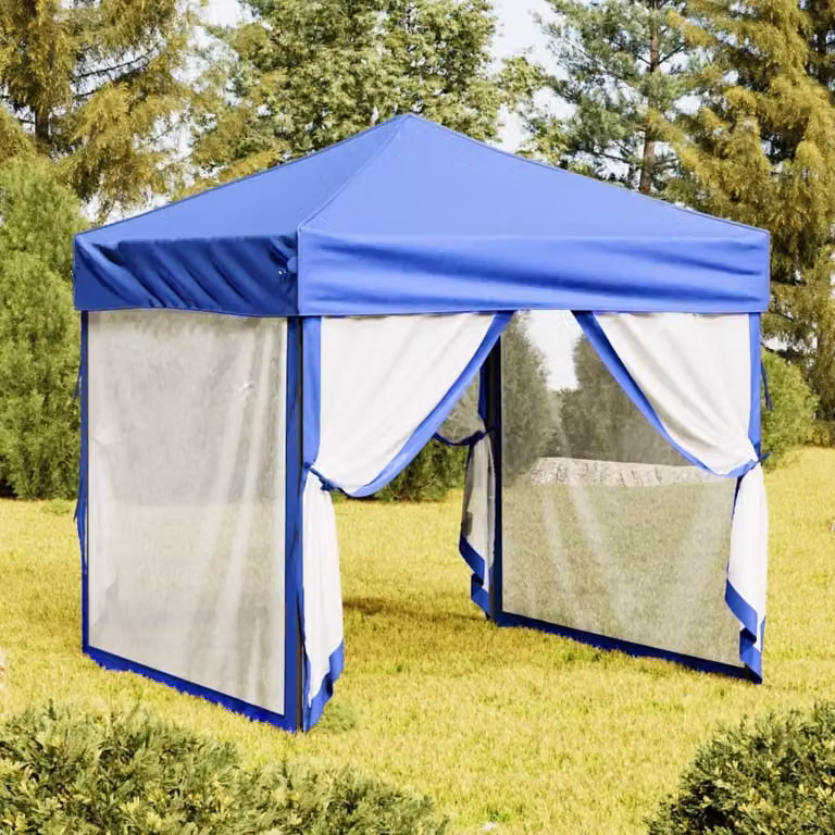 The Living Store Tenda per feste pieghevole con pareti laterali blu 2x2 m