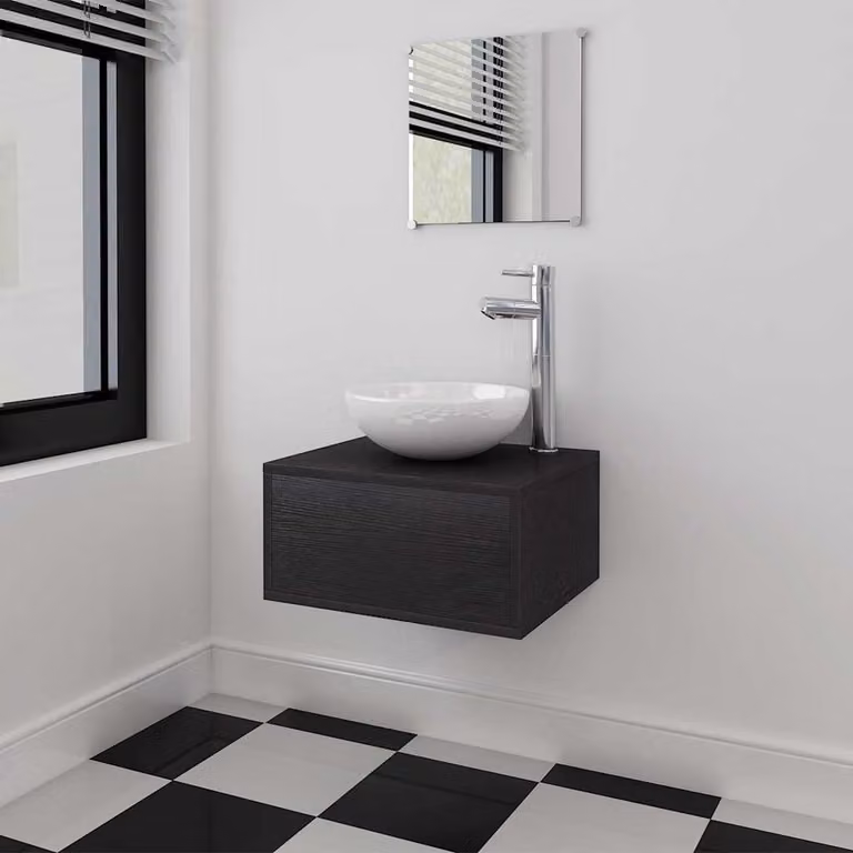 vidaXL Set Mobili da Bagno Moderno con Mobile Lavabo e Armadietto Specchio in Nero Opaco