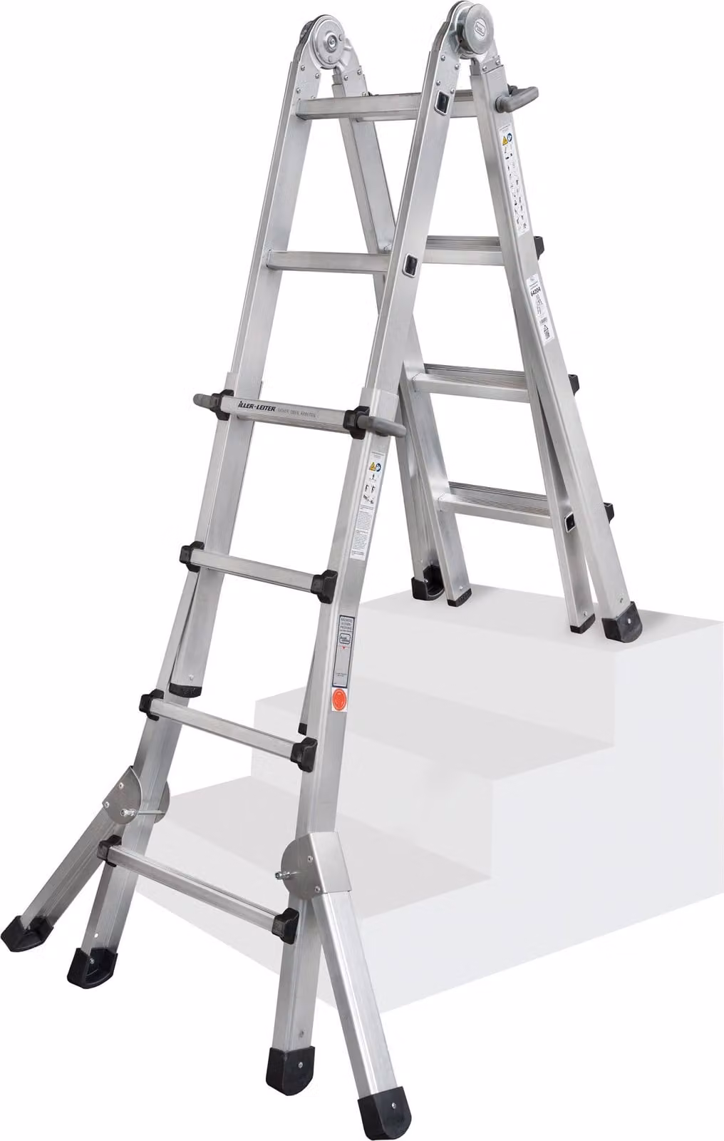 Scala telescopica Iller, accessibile da entrambi i lati con braccio triangolare, 4x6 pioli e 7,10 m AH