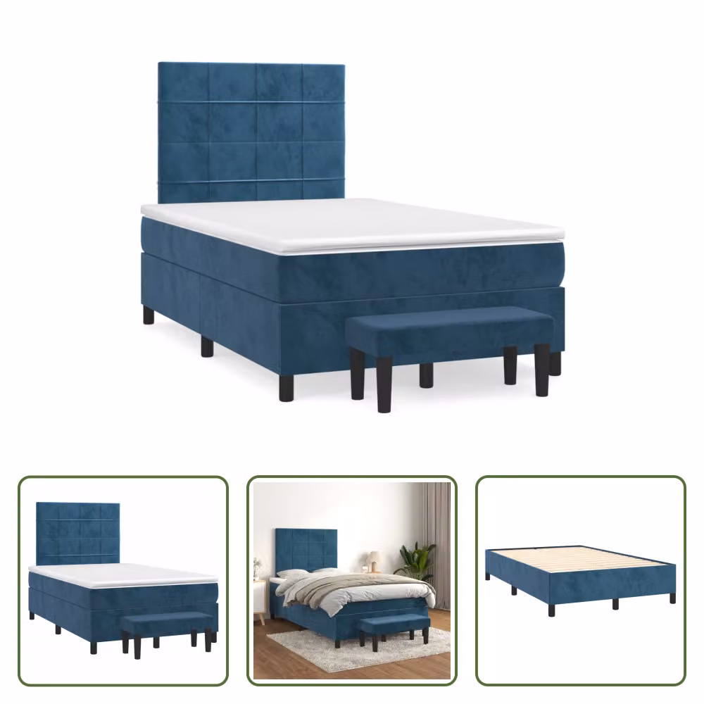 The Living Store Letto a molle con materasso blu scuro 120x190 cm in velluto