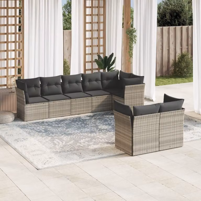 Maison Exclusive - Set Divano da Giardino 8pz con Cuscini Grigio Chiaro Polyrattan