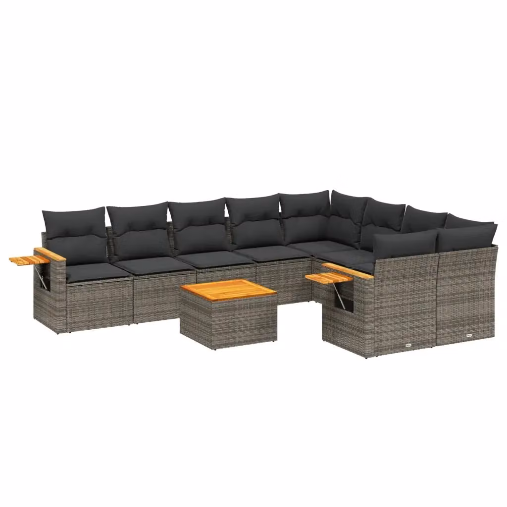 vidaXL Set Divano da Giardino 10 pz a L con Cuscini Grigio in Polyrattan e Tavolino da Caffè – 2