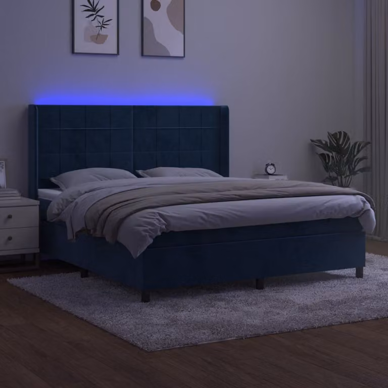 Maison Exclusive - Letto boxspring con materasso e LED blu scuro 160x200 cm velluto