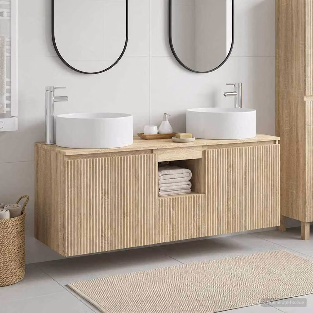 Set di 3 mobili da bagno moderni vidaXL in legno marrone con vanità e pensili L/P/H: 49,5 x 44,5 x 65,5 cm