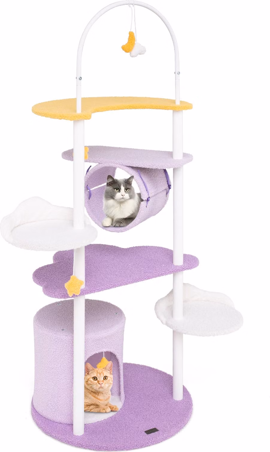 COSTWAY tiragraffi da 158 cm, albero per gatti con grotta, tunnel, giocattolo appeso e superficie superiore sovradimensionata, struttura in metallo per gatti