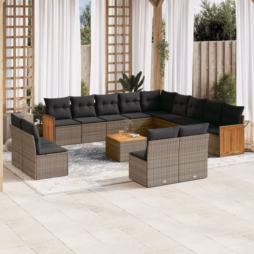 Maison Exclusive - Set da giardino 14 pezzi con cuscini in polyrattan grigio
