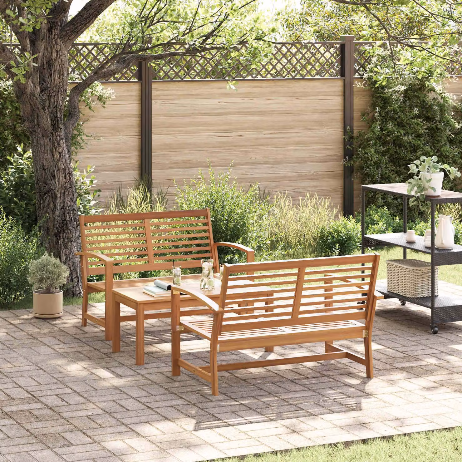 Maison Exclusive - Set da giardino composto da 3 pezzi, realizzato in legno di teak massello naturale