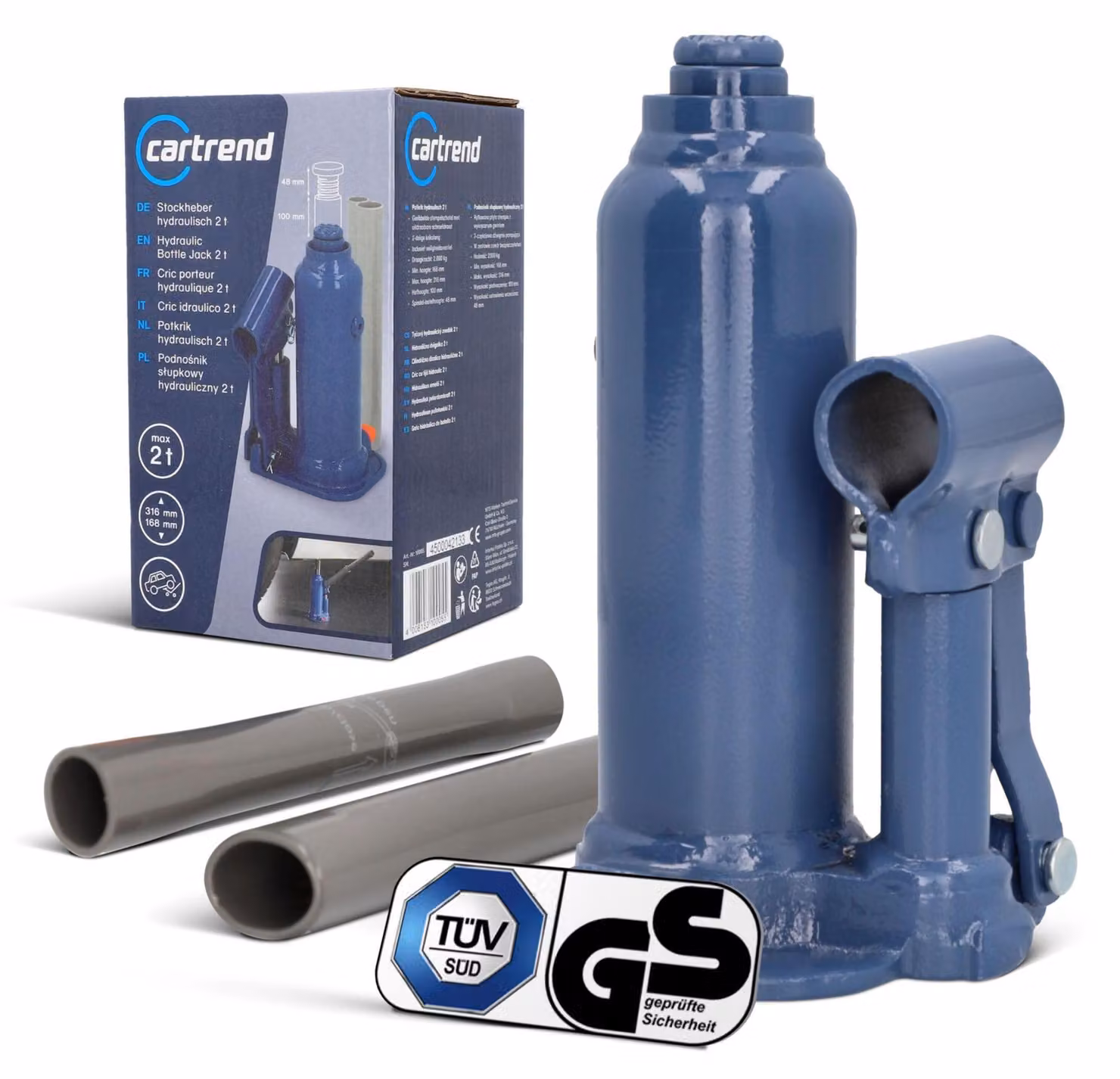 Sollevatore idraulico da 2 tonnellate, colore grigio, altezza di sollevamento da 158 a 308 mm