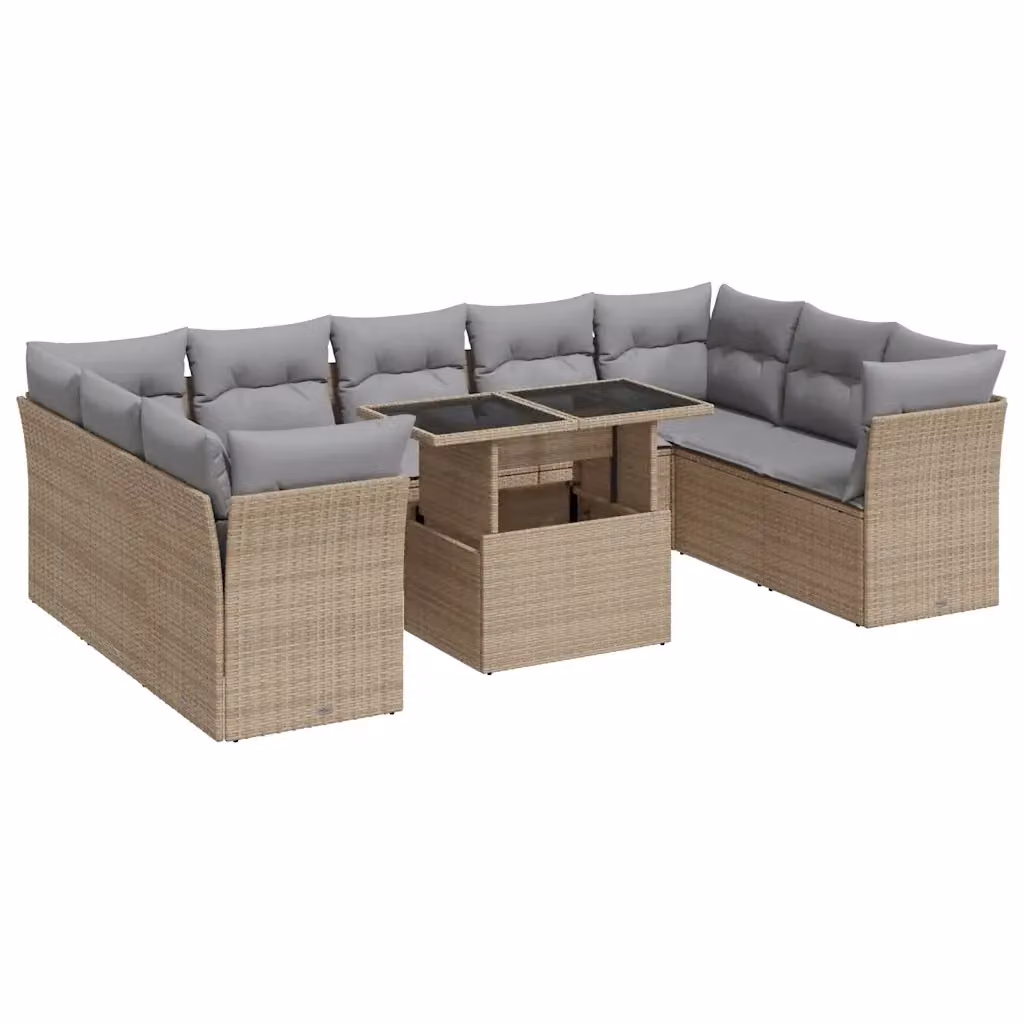 Set Divano da Giardino a L vidaXL in Polyrattan con Cuscini Beige e Tavolino da Esterno – 2