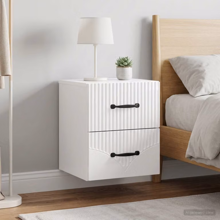 Set di 2 comodini sospesi vidaXL Bianco Lucido L: 34,5 cm, P: 33 cm, H: 40 cm